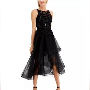 Adrianna Papell embellished high-low dress in black velvet and tulle